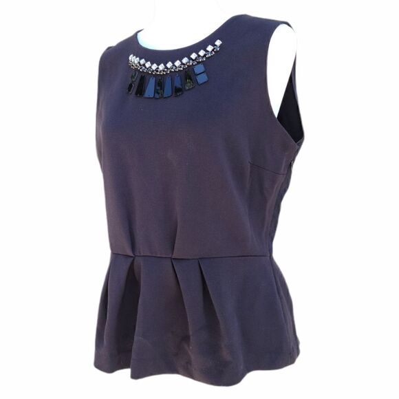 Worthington Peplum Embellished Black Top Size L - Picture 7 of 14